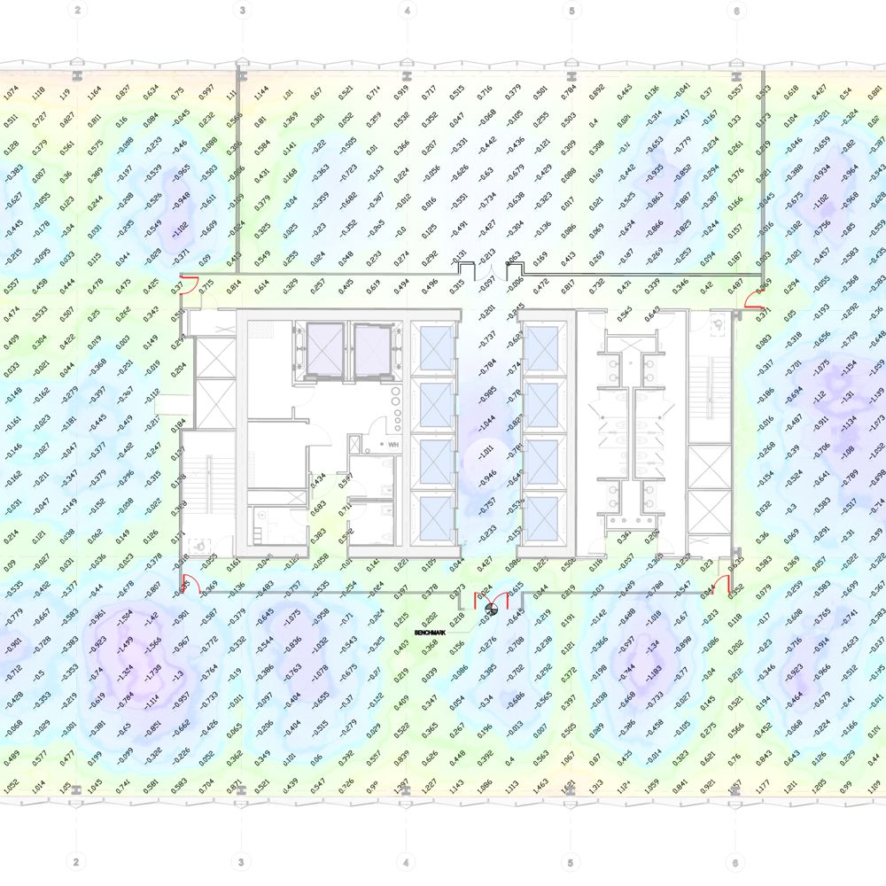 Floor flatness survey of the 40th floor at 920 S Canal in Chicago with scanned elevations on a five foot grid